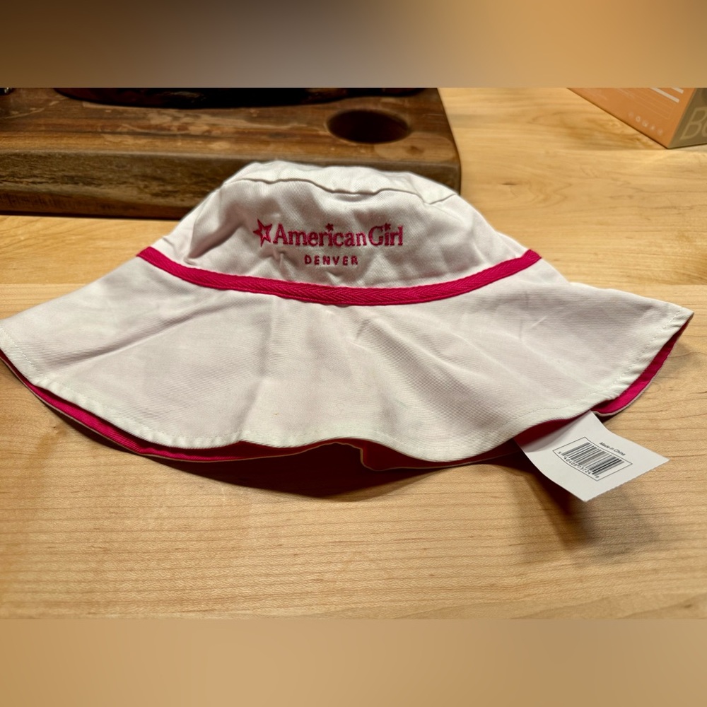 American Girl Child’s White Hat with Pink Embroidery